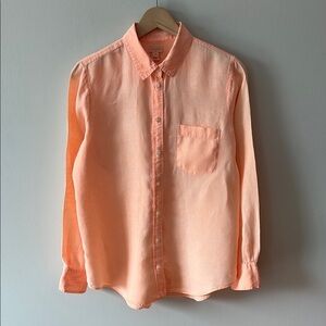 J Crew Linen Shirt Neon Cantaloupe Size Medium